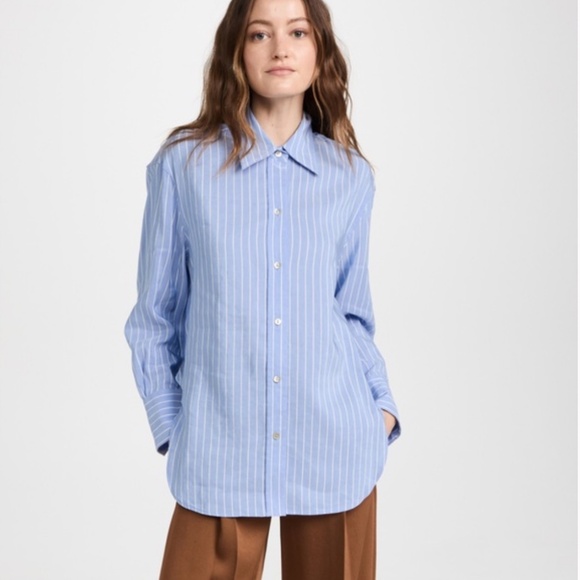 Vince Blue Striped Button-Down Shirt – Oversized Fit – Like New - Picture 1 of 3